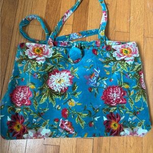 Velvet Blue and Red Floral Tote Bag
